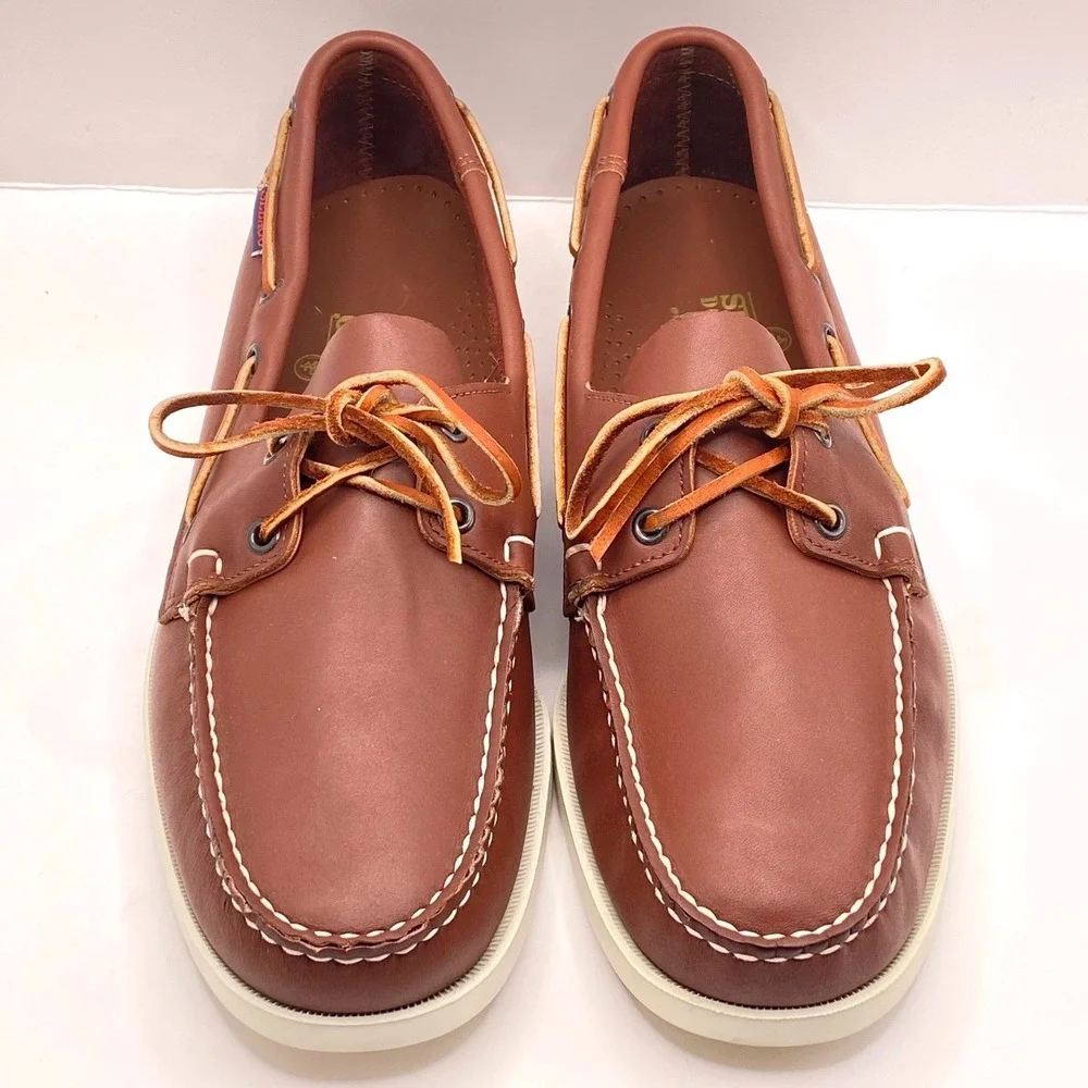 Sebago Men Docksides Leather Boat Shoe Handsewn Moccasin Brown 13 M Deck Classic